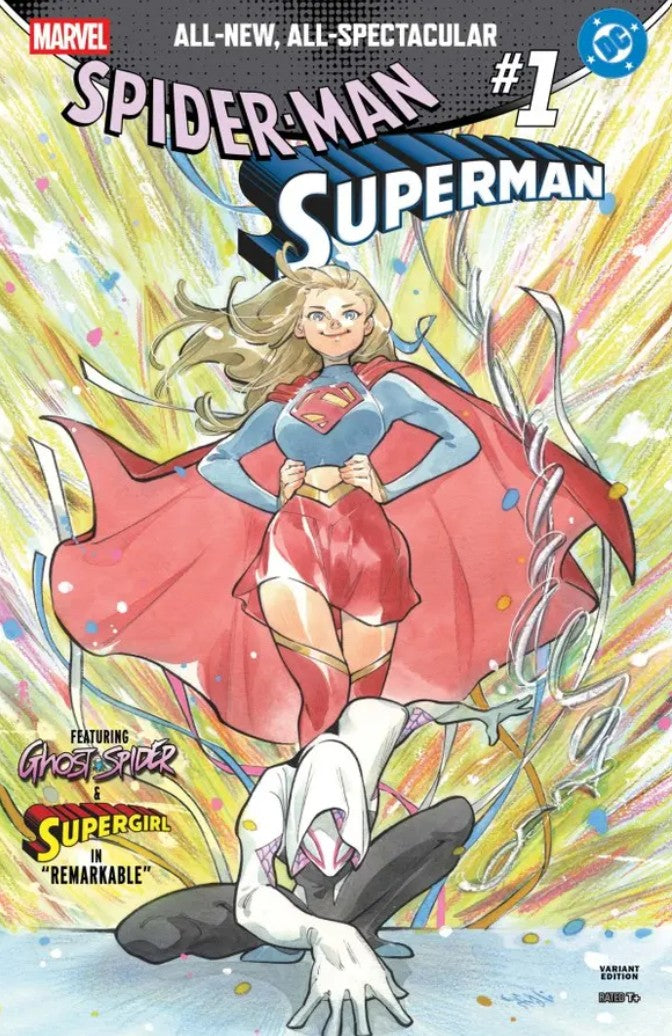 SPIDER-MAN / SUPERMAN #1 – PEACH MOMOKO EXCLUSIVE VARIANT – SPANISH EDITION – MATTE LAMINATE + HIGH-RELIEF VARNISH FINISH – LTD 100
